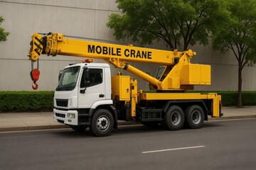 Fototapeta premium Mobile Crane Truck – Heavy Lifting Vehicle in Urban Setting