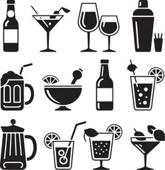 Refreshing Beverage Glass Silhouette

Coffee Cup with Steam Vector Design

Cocktail Glass with Umbrella Silhouette

Juice Bottle Minimal Line Art

Cheers Glasses Clinking Vector