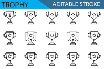 Trophy Symbols with Simple Line Style for Award Graphics