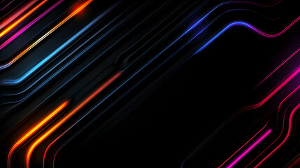 Abstract Neon Geometric Design With Colorful Glowing Lines On Dark Background