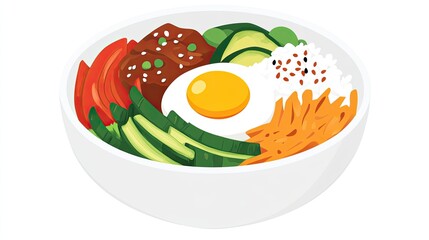 Colorful Bowl of Fresh Ingredients with Egg on White Background