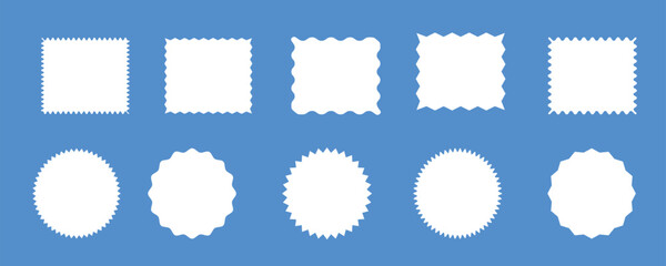 Rectangle frames with wiggly borders. Abstract elements for promo material, web template, stickers, or social media design. Vector illustration. 