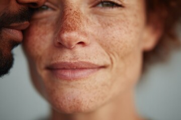 Obraz premium close-up portrait captures ideal emotional kiss against blurred background showcasing diverse identities