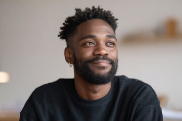 diverse individual focused and smiling expressing eagerness for financial knowledge minimalistic setting