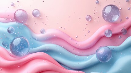 Soft Waves with Bubbles in Pink and Blue Background Design