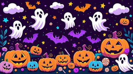 Halloween pumpkins on spider web background with plastic spiders, dark minimal backdrop, and scary jack-o’-lantern faces for spooky celebration, decoration, party posters and creepy visuals