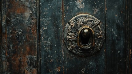 Fototapeta premium Antique Wooden Door with Intricate Metal Handle and Rustic Texture