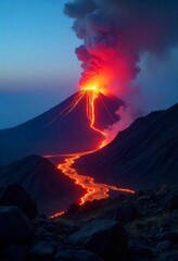 sunset over the volcano
