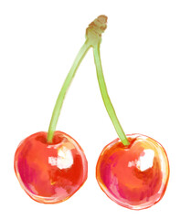 新鮮で美味しそうなさくらんぼ水彩イラスト