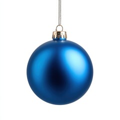 Hanging blue Christmas ball ornament isolated on white background