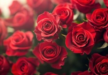 Obraz premium Stunning Close-Up of Vibrant Red Roses with Soft Background Creating a Romantic Atmosphere for Any Floral Arrangement or Decoration Needs