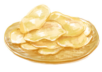 美味しそうなポテトチップスの手描き水彩イラスト