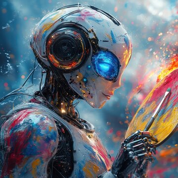 Futuristic robot artist