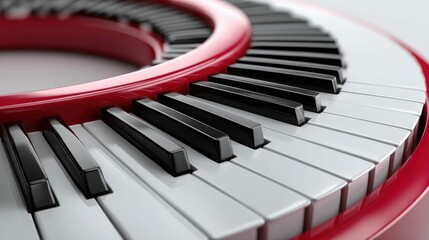 Naklejka premium A unique, eye-catching design showcases a red circular piano with detailed keys in close-up.