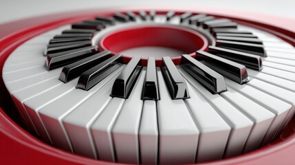 Naklejka premium A creatively designed piano with a circular shape and striking red and black keys composition.