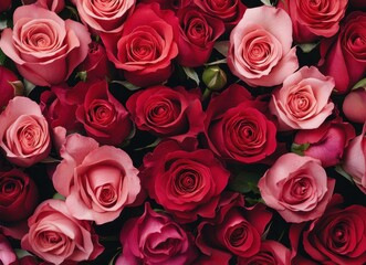 Naklejka premium Vibrant Roses Arrangement with Shades of Red and Pink in a Floral Display for Celebrations or Special Occasions