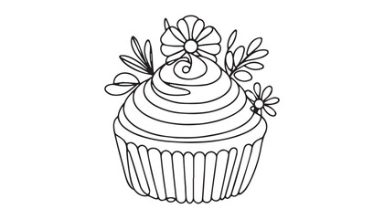 Continuous one single minimal line drawing cupcake