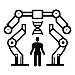 2d icon, scientific theme, black outline, human and DNA, logo with device