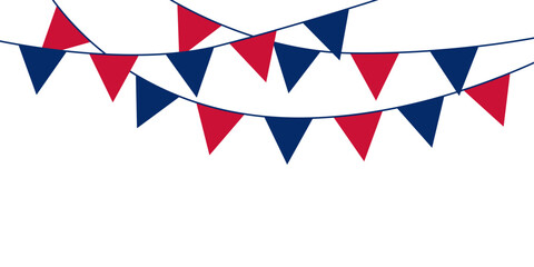 United States of America Independence Day bunting flag with USA flag colors. Fourth of July . Memorial day and Labor day concept. American flags hanging garland.