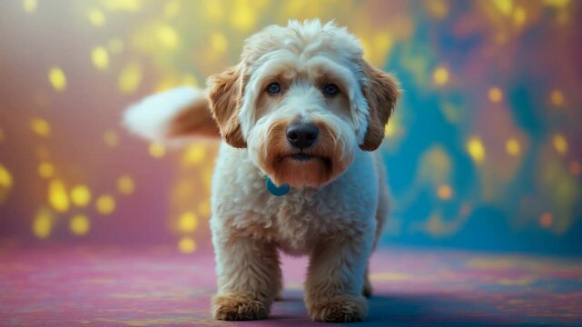 Endearing dog standing tall and looking towards the camera. Isolated with a neutral background.
