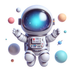 3D cute Astronaut floating in space isolated on white background © adobe