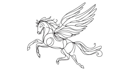 Continuous one single minimal line drawing Pegasus