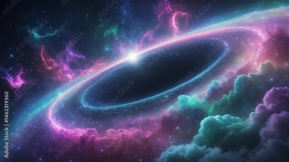 Wall mural abstract black hole with nebula over colorful stars and cloud fields in outer space, elements provid