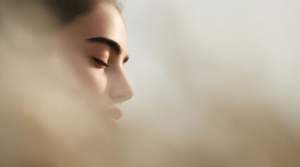 minimalist portrait emphasizing face captured with soft lighting and airy composition