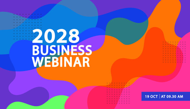 Abstract banner background for a business webinar or virtual summit. Dynamic fluid organic shapes and vibrant colors create an engaging design for a presentation or social media post. Vector template.