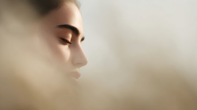 minimalist portrait emphasizing face captured with soft lighting and airy composition