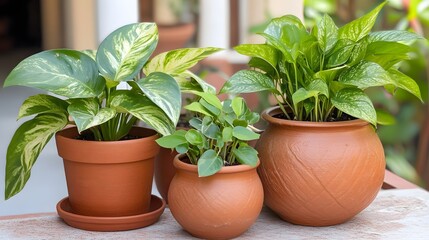 Fototapeta premium Vibrant Green Houseplants in Terracotta Pots