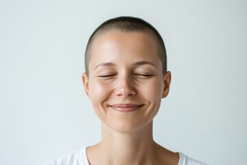 Portrait of a sad smiling pretty woman with short hair, generated AI