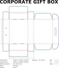 Detailed diagram of a corporate gift box layout for packaging and printing