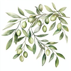 A sophisticated depiction of botanicals with olive branches on a white backdrop.