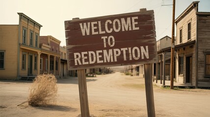Old Rustic Antique Western Town with Weathered Buildings, Wooden Structures, and Desert Landscape, Evoking a Classic Frontier Era