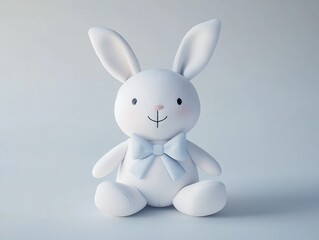 Obraz premium Cute, white stuffed rabbit toy with a light blue bow.