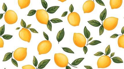 Obraz premium Vibrant lemon and leaf pattern on white background