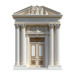Obraz premium Elegant classical architecture structure with ornate details and grand entrance in a marble finish with decorative sculptures on transparent background