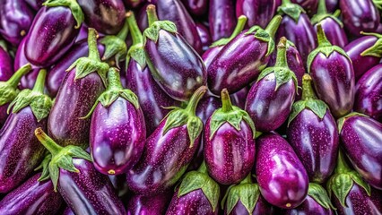 Fototapeta premium Panoramic View of Fresh Raw Aubergines, Vibrant Purple Eggplants