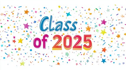 Large bold text "Class of 2025" with confetti and stars.