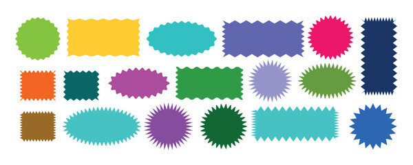 Colorful zigzag frame. Rectangle shape frame with zigzag edge.Isolated set of colorful stickers, labels and badges elements of different shapes and forms.