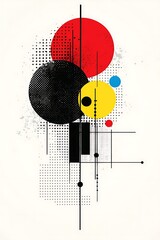 Obraz premium Abstract geometric composition of circles, squares, and lines in bold colors