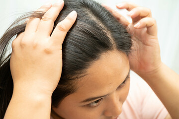 Fototapeta premium Woman with beautiful shine hair care treatment.