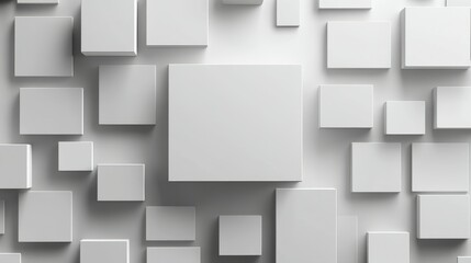 A geometric pattern of cubes with one empty white square for text.