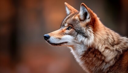 Obraz premium A majestic red wolf, profile view, in autumnal setting