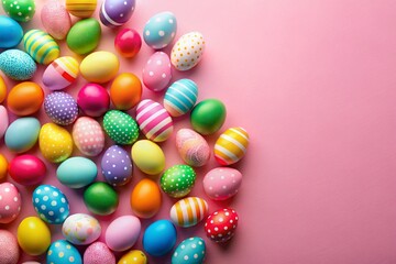 Fototapeta premium Pastel Pink Easter Egg Background with Copy Space - Aerial View