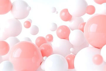 Floating pastel pink and white spheres on white background