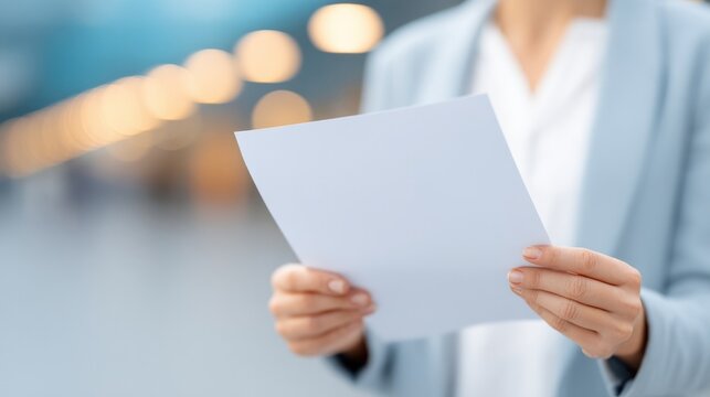 business person holding credit score report document in well-lit office large copy space on side