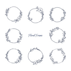 Hand Drawn Botanical Circle Frame with Elegant Floral Line Art Design