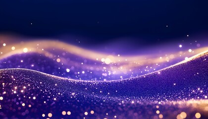 Obraz premium Shimmering purple and gold waves with sparkling particles, creating a luxurious and ethereal digital art piece